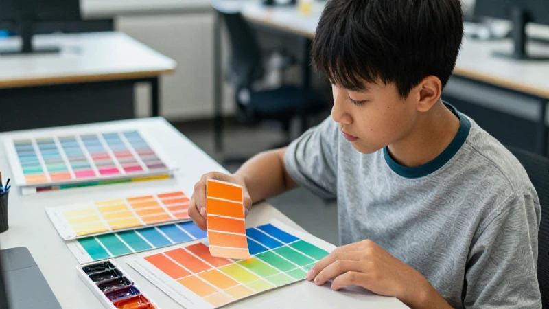 Estudiante estudia colores vibrantes en estudio