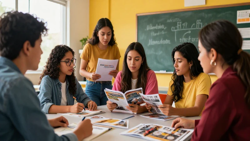 Estudiantes mexicanos en un aula moderna vibrante