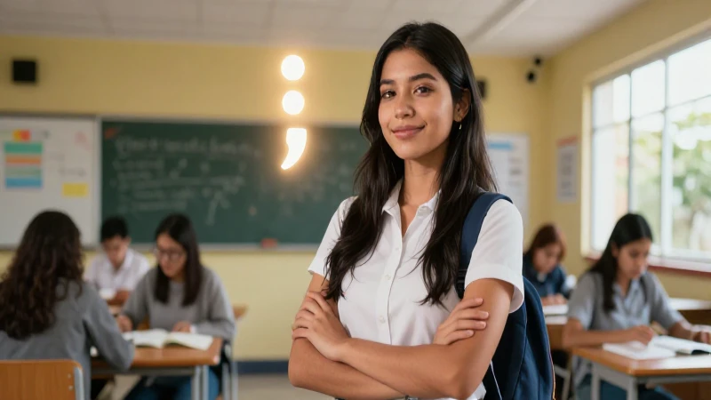 Coma y punto: 100 Ejemplos de Oraciones con Punto y Coma 5 Estudiante exitosa en entorno educativo moderno
