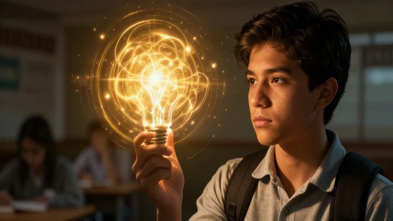 Estudiante mexicano, idea brillante, luz intensa