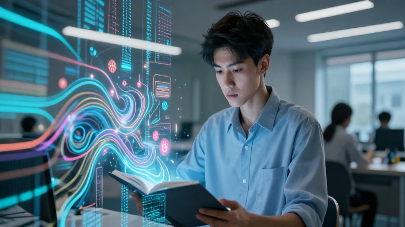 Joven erudito enfocado en datos digitales