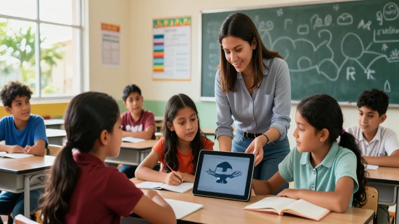 Clase moderna de México con interacción digital y luz vibrante