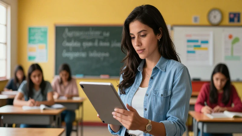 Aprendizajes del cambio: Desarrolla tu profesión con la nueva escuela mexicana 4 Profesora mexicana moderna con tablet en su aula