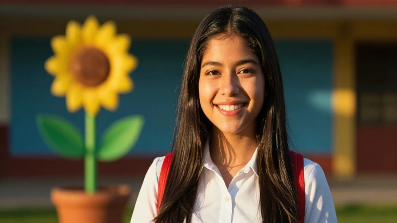 Estudiante sonriente y vibrante, positivo y profesional