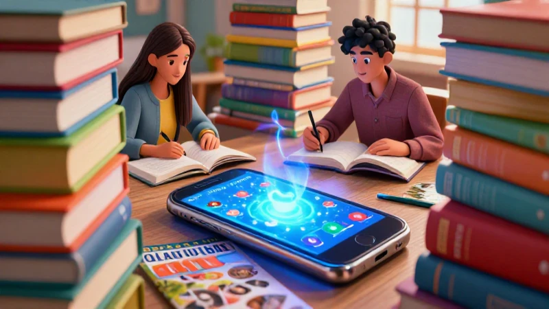 Estudiante joven estudia con libros y tecnología
