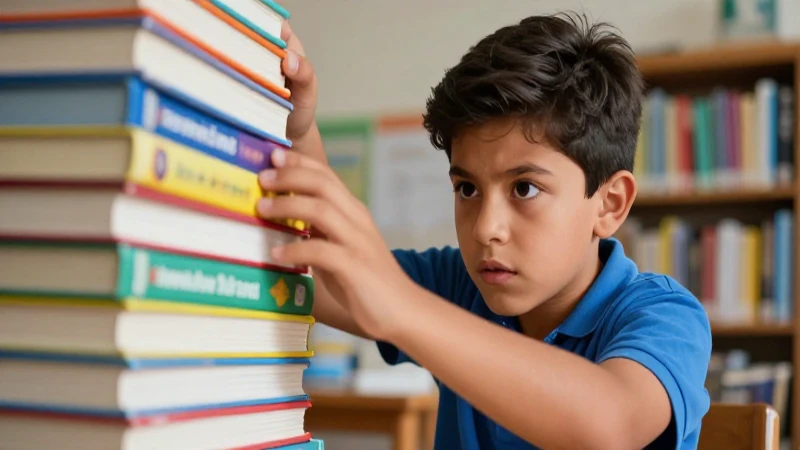 Estudiante mexicano concentrado alcanzando libros vibrantes