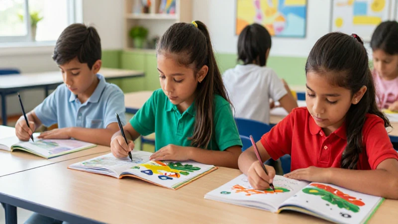 Mexican niños entusiastas dibujando en clase