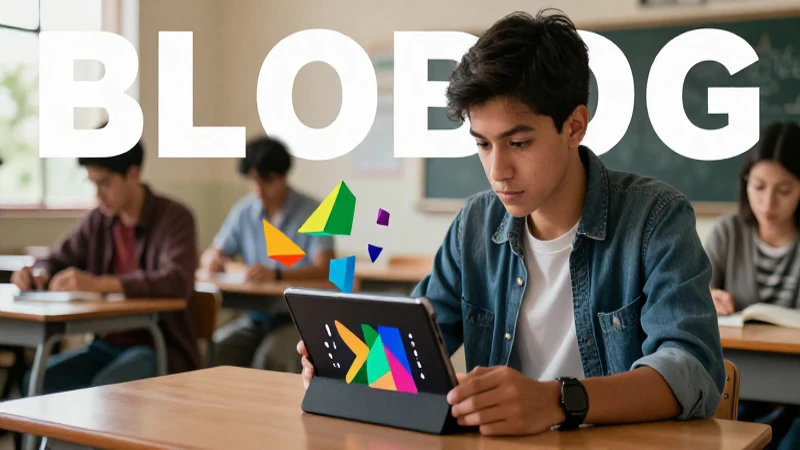Convierte fracciones a decimales en 4 sencillos pasos 4 Estudiante enfocado en tablet con elementos geométricos