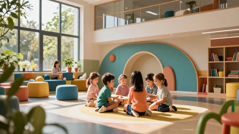 Niños felices colaborando en espacio moderno