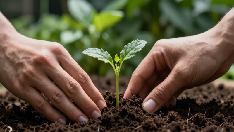 Plantando un brote verde en tierra fértil