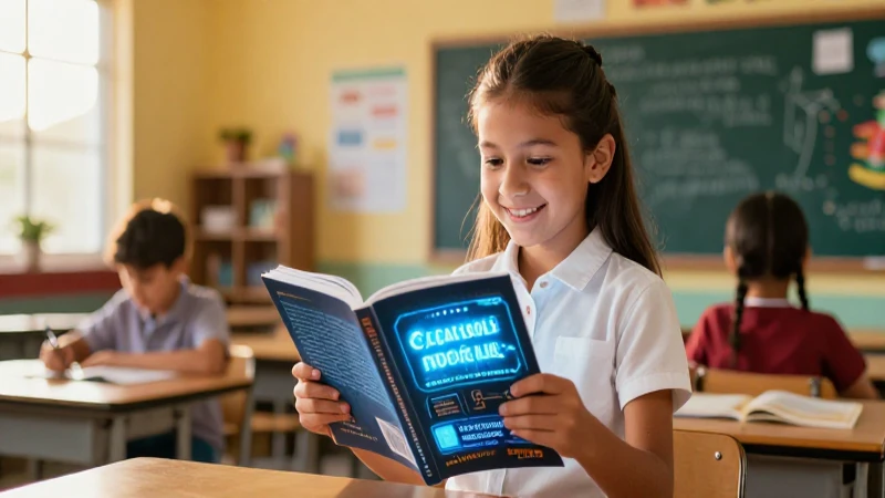 Estudiante mexicano estudia con un libro digital brillante