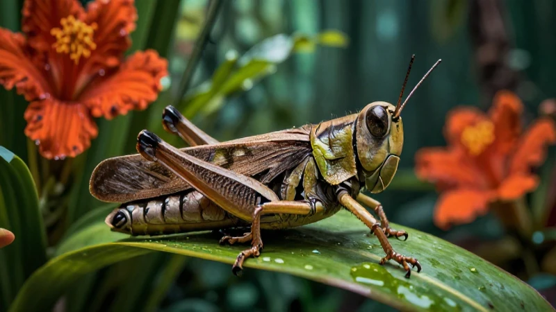 Saltamontes vibrante en entorno natural detallado