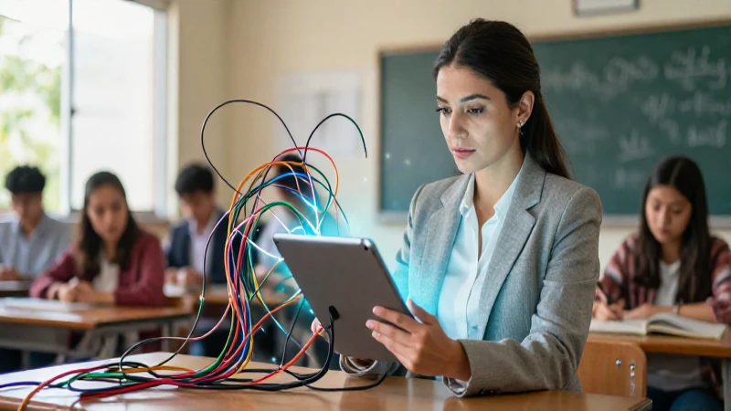 Profesora mexicana con tablet, superando desafíos