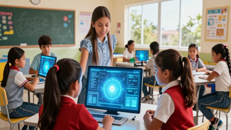 Estudiantes mexicanos aprendiendo con tecnología moderna