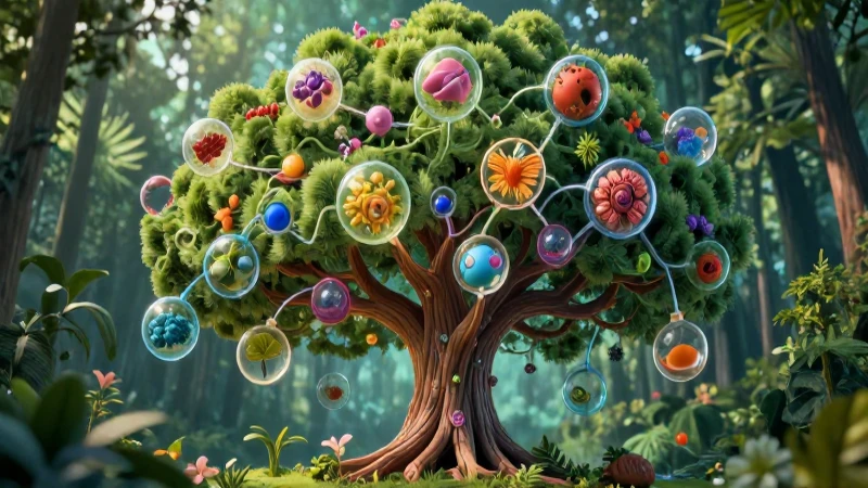 Ilustración vibrante conecta vida celular y naturaleza