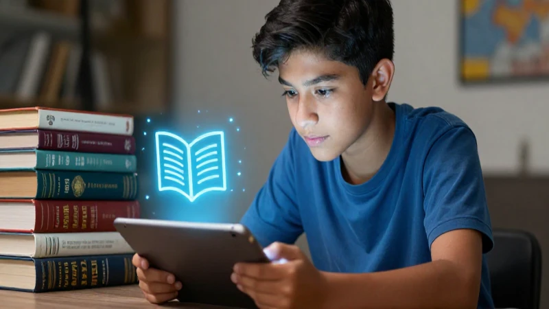 Estudiante joven, tecnología y saber clásico