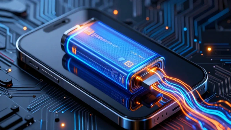 Célula energética brillante en un smartphone moderno