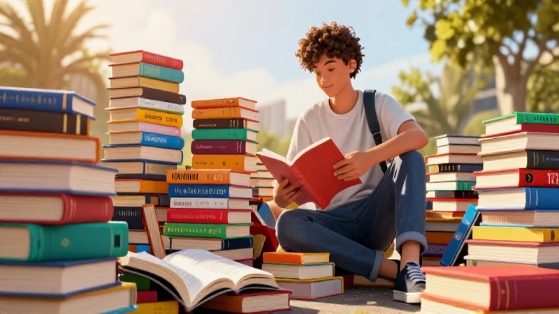 Conoce las tendencias en la selección de libros juveniles en la SEP: cambios que te sorprenderán 4 Joven descubre libros coloridos bajo luz dorada