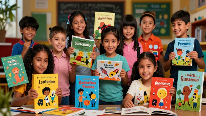 Conoce las tendencias en la selección de libros juveniles en la SEP: cambios que te sorprenderán 3 Niños diversos mexicanos ilustrados en estilo educativo vibrante