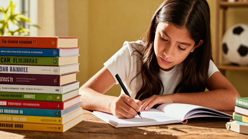 Estudiante mexicano escribe ensayo con libros