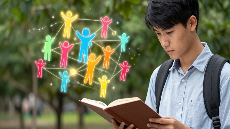 Estudiante joven ilustrado con símbolos de derechos humanos