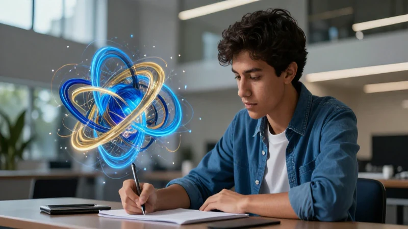 Joven estudiante mexicano dibuja ideas abstractas vibrantes