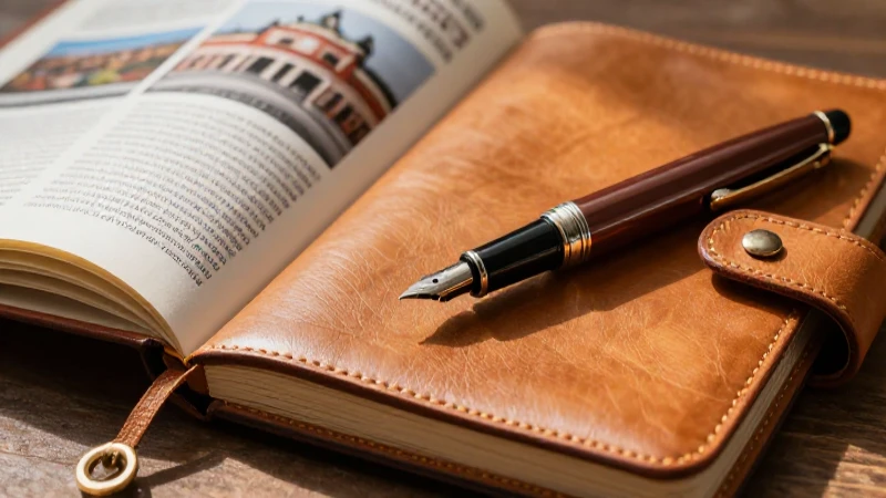 Cómo hacer una crónica: Guía para escribir crónicas cortas 9 Cuaderno elegante con bolígrafo bajo luz cinematográfica