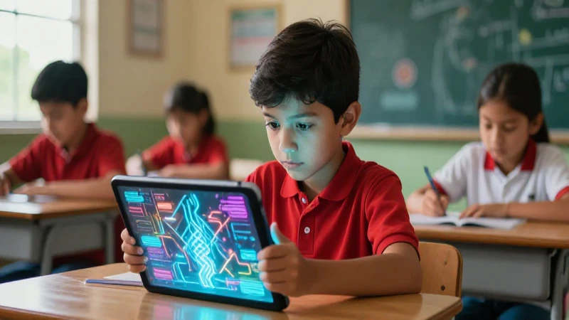 Transformación educativa: Revoluciona la enseñanza y el aprendizaje con tecnología 4 Estudiante aprende con tablet holográfica moderna