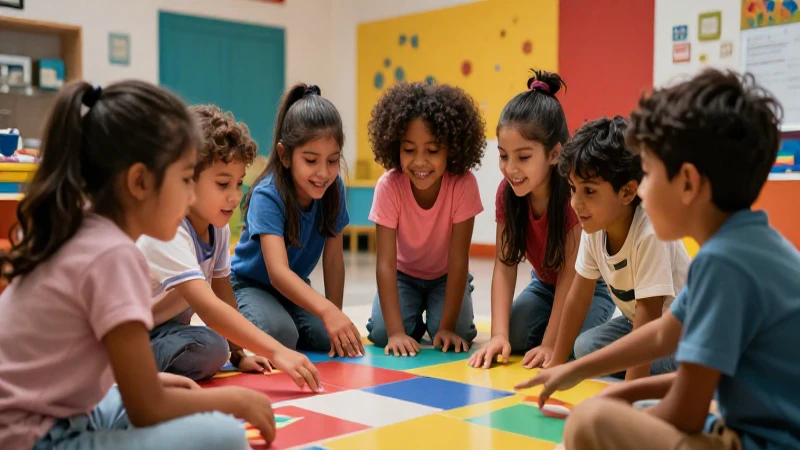Niños alegres jugando en un aula mexicana