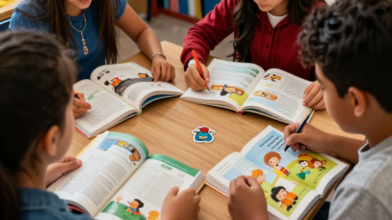 Jóvenes mexicanos estudian con libros vibrantes en un aula