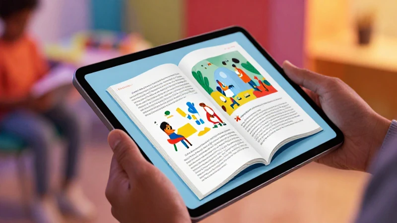 Tablet moderna mostrando libro ilustrado