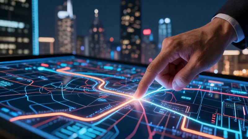 Encuentra la mejor ruta para llegar a casa de forma rápida y segura 5 Mano selecciona ruta holográfica en futurista mapa