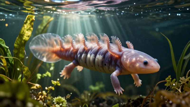 Cómo nacen los ajolotes: el Impresionante ciclo de vida 5 Axolotl majestuoso en un entorno acuático vibrante