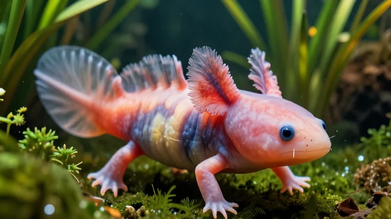Cómo nacen los ajolotes: el Impresionante ciclo de vida 6 Axolote vibrante en hábitat acuático detallado