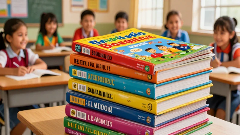 Libros coloridos, niños felices, atmósfera académica vibrante