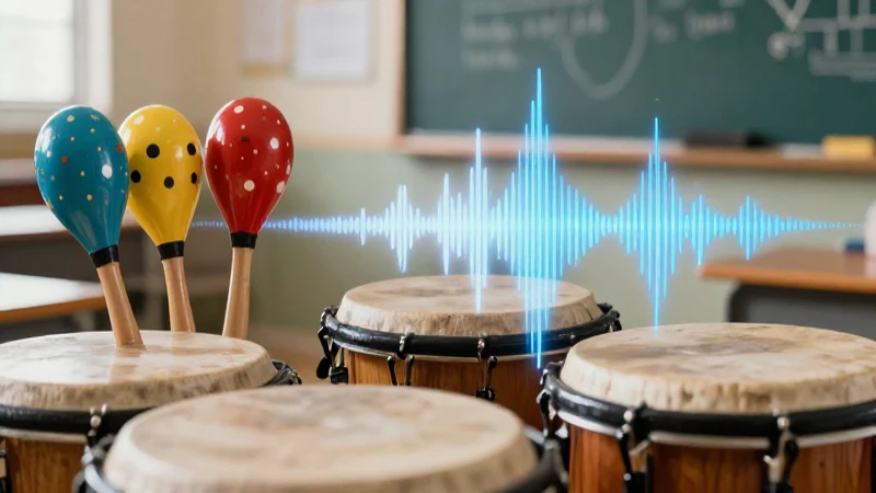 Instrumentos de percusión vibrantes con estética educativa