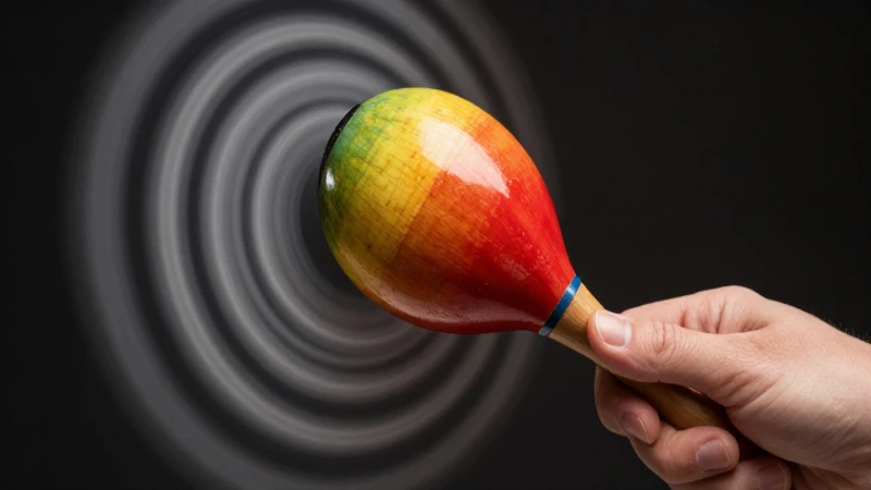 Maraca golpeada, ondas sonoras vibrantes