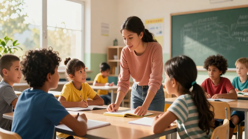 Niños diversos colaboran en un aula moderna iluminada
