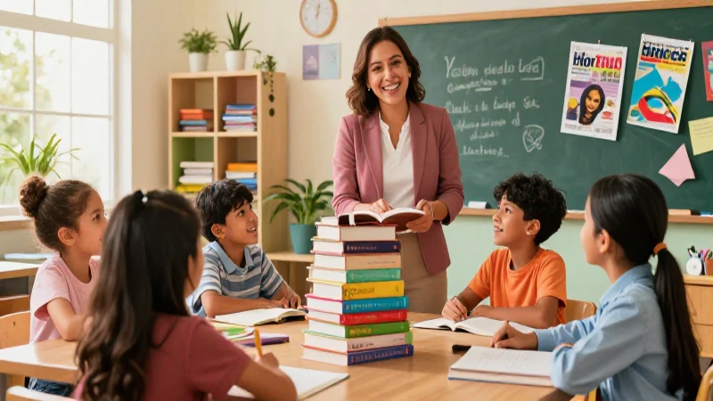 Maestra mexicana guía aula moderna vibrante