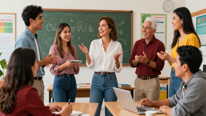 Profesores mexicanos modernos colaboran alegremente en clase