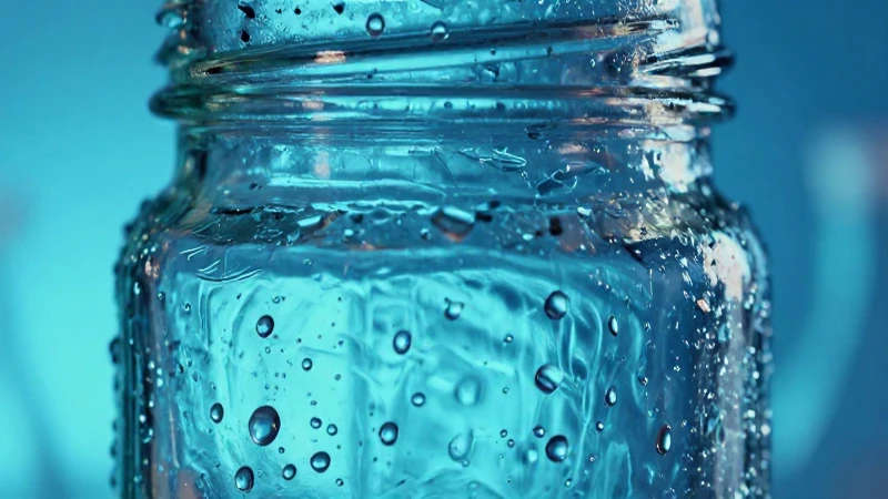 Tarro de cristal con gotas, estilo educativo y azul