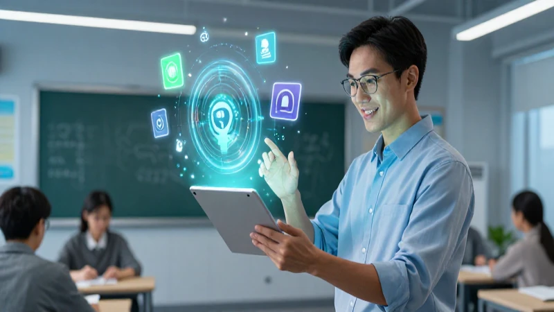 Educador moderno con tecnología holográfica