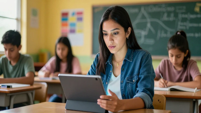 Profesora mexicana interactúa con tecnología avanzada
