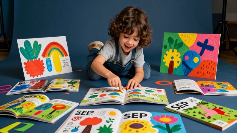 Niño creativo y alegría en juego con manualidades coloridas