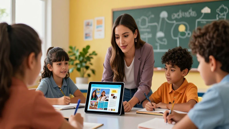 Profesora mexicana enseña con tablet vibrante