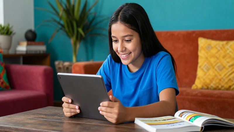 Estudiante mexicano lee con tablet