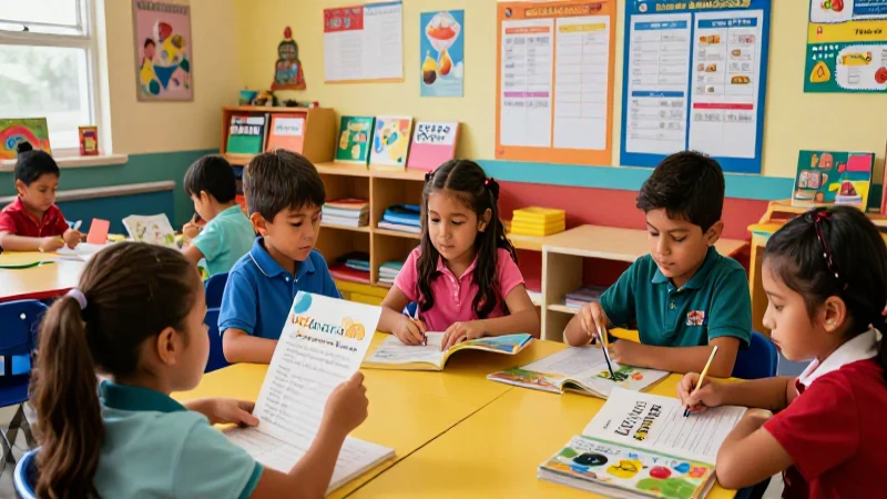 Evalúa el aprendizaje con libros de inglés SEP en preescolar 6 Alegre aula mexicana de preescolar con aprendizaje de inglés