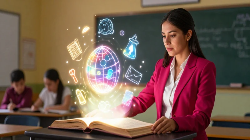 Maestra mexicana con proyección mágica de cuento