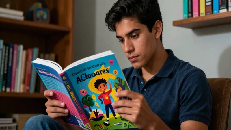 Joven mexicano lee vibrante libro sobre crecimiento