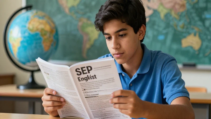 Estudiante moderno aprende vocabulario inglés